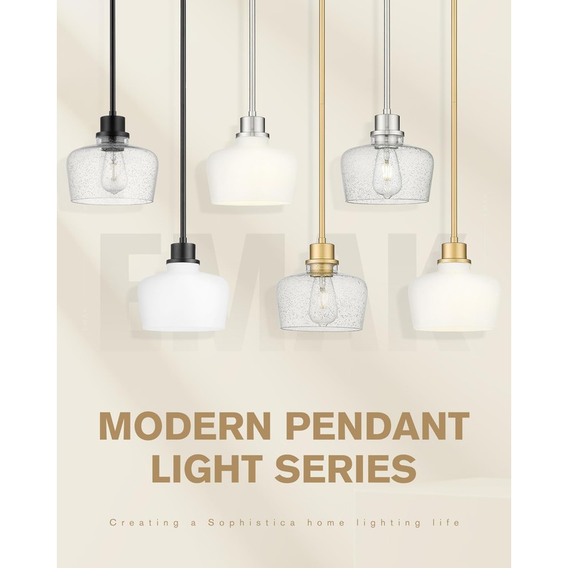 Emak Modern 8 Inch Black Pendant Light, Farmhouse Pendant Lighting