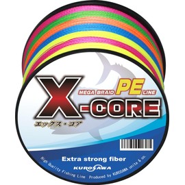 KUROSAWA X-CORE PE Fishing Line, Braid Strands: 4 Braids, Line Strength: 15 lb (Gou No.0.8 or 6.8 kg), Line Length: 164.0 yd (150 m), Line Color: 5-Color Multicolor