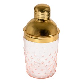 Creative Co-Op Hand-Blown Glass and Stainless Steel Hobnail Cocktail Shaker, Pink and Gold