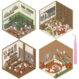 TELAIN 4 Sets DIY 3D House Stickers, 3D Sticker Scene, Miniature Scene Stickers, Cute Cartoon Sticker Scenes for Adults and Kids
