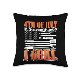 American Flag BBQ Joke Grill 4th of July Barbeque Throw Pillow