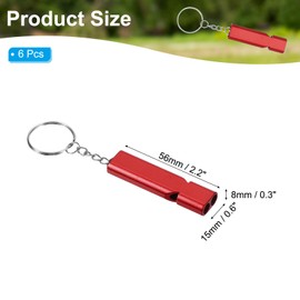 PATIKIL Emergency Survival Whistle, 6 Pack Double Tubes Whistles Super Loud Aluminum Whistles with Lanyard Keychain for Outdoor Camping Hiking, Red