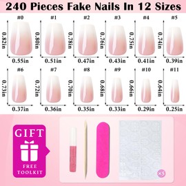 LoveOurHome 240pc Coffin Press on Nails Medium Fake Nails with Glue & Tabs, Ombre Nails Press on Nails Coffin Glue on Nails Gel Fake Nails Ombre Acrylic Nail Tips Artificial Fingernails Stick Nail
