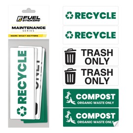 Recycle Trash Compost Sticker Set – Heavy-Duty Trash Bin Labels - 3-5 Year Indoor/Outdoor Rated - Weather Proof, Ultra Durable - USA Made (6x2 inch), 2 Labels of Each, 6 Total