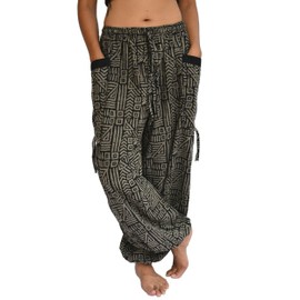Sakoonee Harem Pants Men Women Casual Yoga Lounge Baggy Trousers Adjustable Length 2 Pockets (Black Grey)