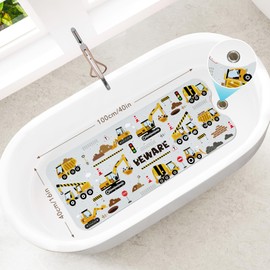 Baby Bath Mat for Tub Non Slip-40 X 16 Inch, Extra Long Kids Bathtub Mat Mold Free, Bathtub Shower Mat Anti Slip with Suction Cups & Drain Holes for Bathroom, Machine Washable, Vehicle