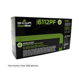 SHOWA 6112PF - Guante de seguridad desechable de nitrilo biodegradable sin polvo, apto para alimentos, 4 mm de grosor, 9.5 pulgadas de longitud, media