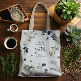 Lacosu Christian Tote Bag, Walk by Faith Christian Canvas Tote Bags for Women, Christian Gifts for Women, Bible Verse Gifts, Religious for Christian Women, Reusable Grocery Bags Shopping Bags