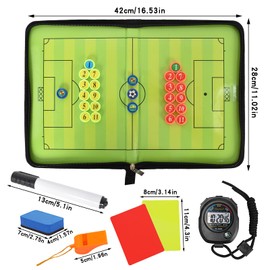 Colexy Football Tactics Board, Foldable Trainer Folder, Football Tactical Board, Portable, Football Board with Magnetic Chess Pieces, Stopwatch Timer, Referee Whistles, Sponge, Red Card, Yellow Card