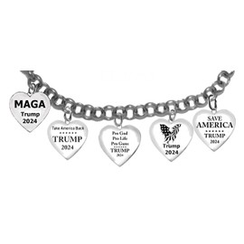 Trump, Multi Charmed Trump 2024 Adjustable Bracelet That Will Fit Everyone. What A Wonderful Gift For Yourself, Or A Friend, Or A Family Member, Or As A Donor Gift. Hypoallergenic-Safe, No Nickel,Lead