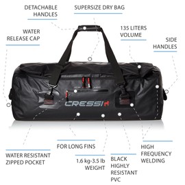 Cressi Waterproof Bag for Scuba Freediving Equipment - 135 Liters Capacity | Gorilla PRO XL Quality Since 1946