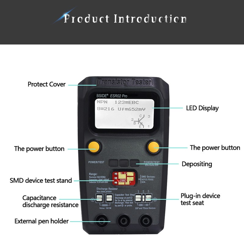 BSIDE ESR02 Pro Transistor Tester Multifunctional Digital Tester Diode Triode