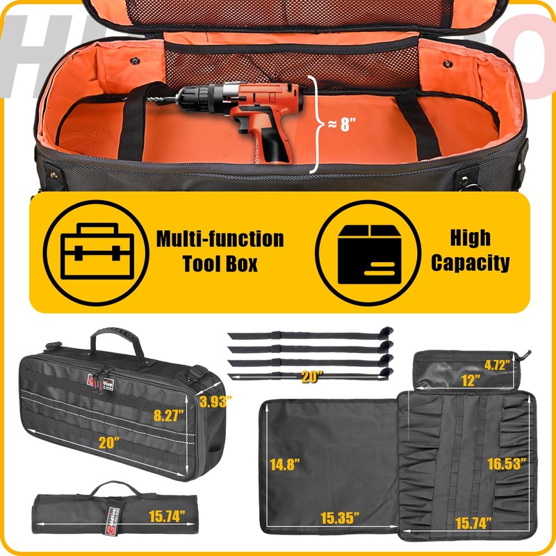 Hutexico 20" UTV Drive Belt Storage Bag, Large Capacity Roll