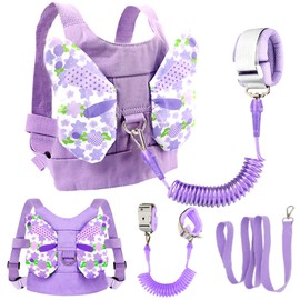 MTOMUYA Anti Lost Toddler Harness - Butterfly Baby Leash and Wrist Link with Lock, Child walking Harness Assistant for Girls, Cute Traction Safety Leash for Kids, Holiday Travel Christmas Gift, Purple