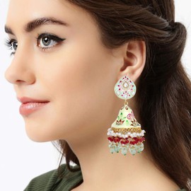 Aheli Indian Traditional Brass and Kundan Jhumki Earrings Gift for Women Mint