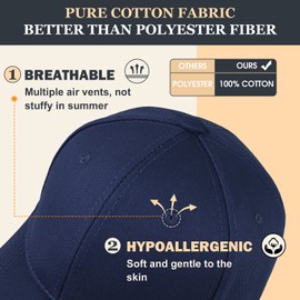 Yuson Girl Baseball Cap Unisex Adjustable Baseball Caps Pure Colour Cotton Cap Baseboard Baseball Cap Hat Summer for Golf Tennis Hiking Running Travel Fishing Men Women, navy, Unit size