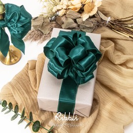 Ribbli Teal Green Satin Wired Ribbon 1.5 Inch Teal Christmas Ribbon for Gift Wrapping Wreaths Garland Tree Decoration Crafts Home Decor-Continous 20 Yards