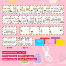 UHADRE Easter Hunt Game for Family, Indoor Easter Treasure Hunt Clues, Easter Scavenger Hunt Clues, Bunny Hunt Clues, 16 Clues + 4 Blank Cards -FHXB01