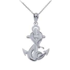 Sterling Silver Nautical Foul Anchor with Snake Pendant Necklace (22")