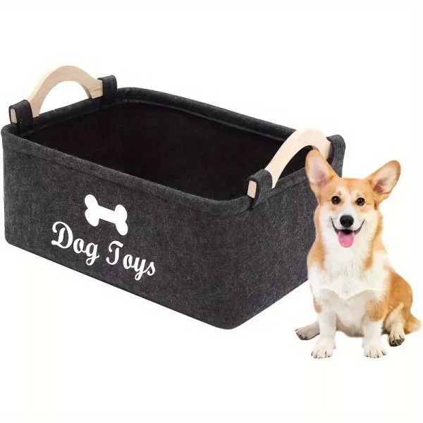 Unbranded Dog toy box wood handle black Felt Pet Toy