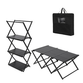 Crystalberry 2 in 1 Folding Shelf Storage Rack, 3-Tier Heavy Duty Foldable Metal Rack Storage Shelving Unit, Aluminum Alloy Organizer Shelves with Carry Bag for Kitchen Camping Picnic