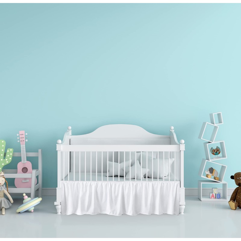 ダストフリル スプリットコーナー - コットン100% - 子供部屋のベビーベッド用 ベビーベッド用ベッドスカート 男の子または女の子の赤ちゃん用 14インチドロップ (ホワイト)