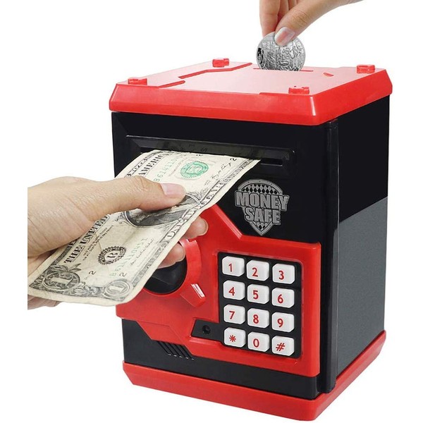 Elemusi Cartoon Electronic Password Mini ATM Piggy Bank Cash Coin Can Auto Scroll Paper Money Saving Box, for Children Kids