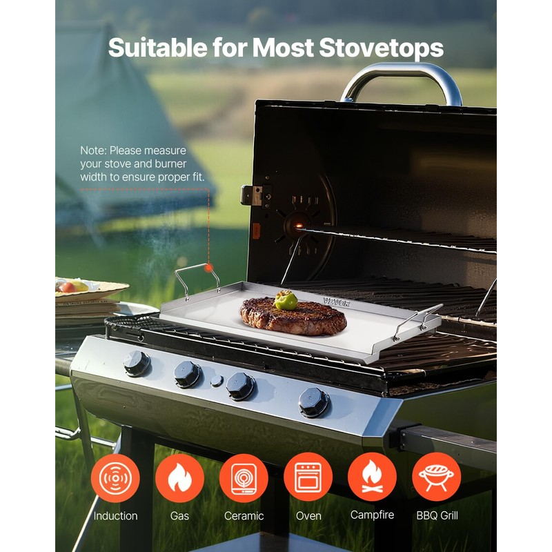 VEVOR Stainless Steel Griddle, 23x16 inch Universal Flat Top Rectangular