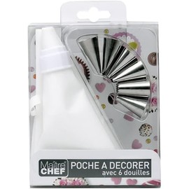 Icing Piping Bags for Decorating + 6 Nozzles for Baking and Decorating Cakes, Stainless Steel, 6 Piping Nozzles + 25 cm Bag