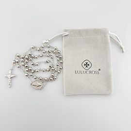 lulucross Christian Cross Y Necklace Stainless Steel with Prayer Beads Mary Rosary and Jesus Necklace