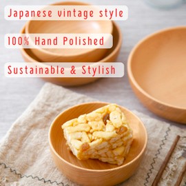 Bambuood Japanese Inspired Vintage Style Wooden Bowl - Manual Polished Original Sustainable Japanese Beech Wood - Ideal for Fruit, Salad, Soup, Vegetables, Serials & Nuts (Small 12.5cm (5"x1.8")