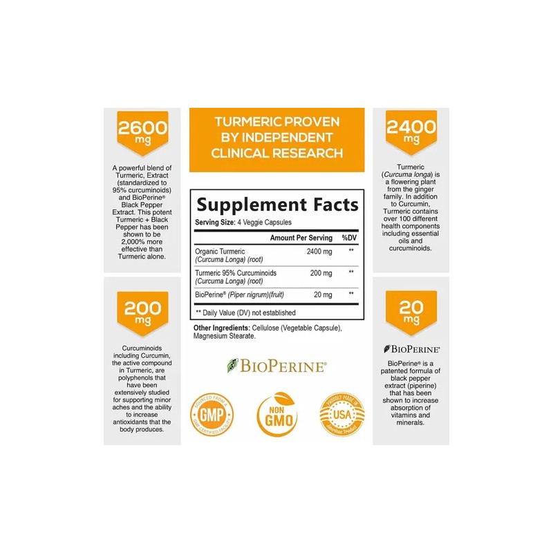 Turmeric Curcumin Con Bioperina (240 Cápsulas) Hecho En Usa Sabor
