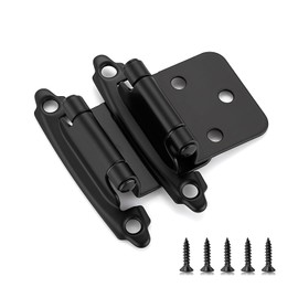 Ravinte 50 Pack (25 Pairs) 1/2" Overlay (Variable) Cabinet Hinges, Self-Closing Semi-Concealed Face Mount, Matte Black Decorative Hardware with Door Bumpers for Kitchen & Cupboard Doors