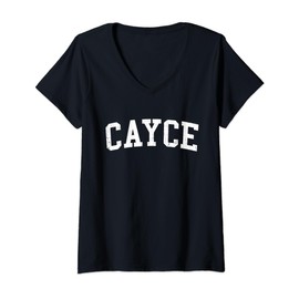 Womens Vintage Cayce SC Distressed White Varsity Style V-Neck T-Shirt