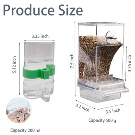 No Mess Bird Feeder Water Dispenser Set, Automatic Transparent Parrot Feeder Acrylic Parrot Food Container Drinker Cage Accessories for Small Birds Parakeet Canary Finch Cockatiel Lovebirds