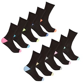 COTTONIQUE 10 Pack Cotton Rich Socks with Coloured Toes & Heels 4-8 10 Pack Multi Brights