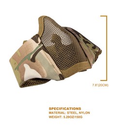 OneTigris Airsoft Mask Foldable Half Mesh Face Mask Face Protection with Ear Protection (Black)