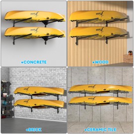 YAJONUE Kayak Storage Rack Heavy Duty, Adjustable Wall Mount Hanger for Indoor Garage & Outdoor Storage, Storage Rack for Kayak, Canoe, Surfboard & Paddle Board (Kayak Storage Rack Wall Mount 2)