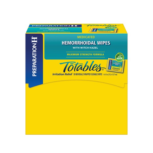 Preparation H Totables Hemorrhoid Flushable Wipes with Witch Hazel for Skin Irritation Relief - 50 Count