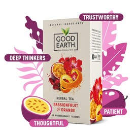 Good Earth Tea Co. Passionfruit & Orange Tea Bags (5 x 15 Tea Bags) | Refreshingly Natural, Rich & Well Rounded Herbal Tea | Eco Friendly Packaging |Plant Based Biodegradable Teabags