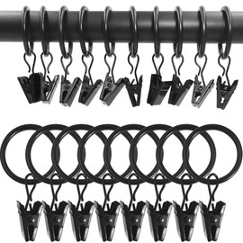 WeeksEight 100 Pack Black Curtain Rings with Clips, Curtain Hooks Hangers Clip Rings for Hanging Drapes Bows Hat, Drapery Rings 1 in I D, Fits up to 5/8 in Diameter Curtain Rod.