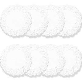 TEAONE White Decorative Placemat, 100 PCS Round Lace Paper Placemat for Food, Desert, Tableware Decoration (26.7cm/10.5in)