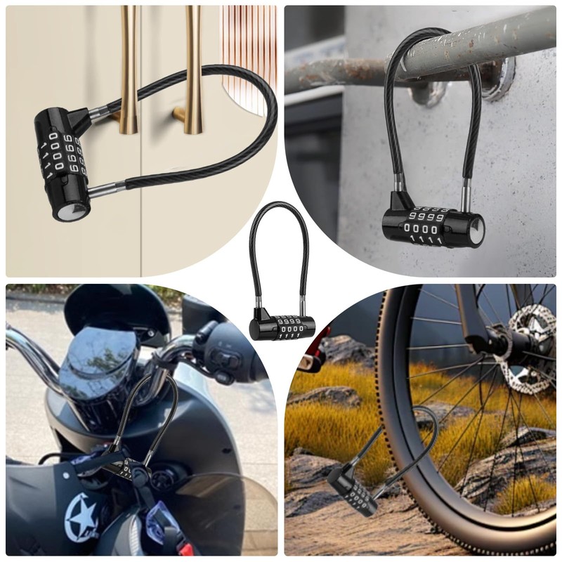 4-Digit Combination Padlock with Steel Cable - 3/16" Diameter, 7"