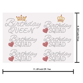 SUPERDANT Birthday Queen Squad Iron On Rhinestone Stickers Hotfix Transfer Decal Clear Bling Patch Clothing Repair Applique for Clothing Pants Hoodies Bags DIY Decoration