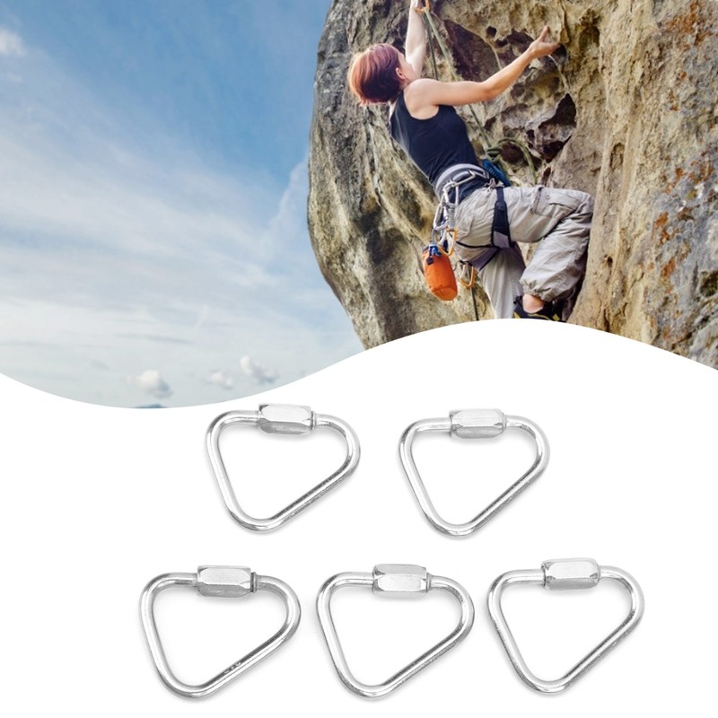 5pcs Triangle Locking Carabiner Stainless Steel Portable Easy to Carry