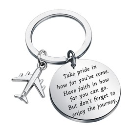 FUSTMW Airplane Keychain Pilot Gifts Flight Attendant Graduation Gifts Aviation Crew Gifts, Silver, Large