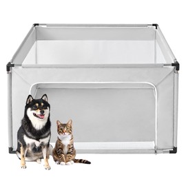 EHEYCIGA 42x42x26 Inches Puppy Playpen Without Top Cover for Dogs & Cats Indoor or Outdoor - Dog Playpen with Door, Dog Fence for Small Animal with Heavy-Duty Oxford & Steel Frame, Sliver Grey