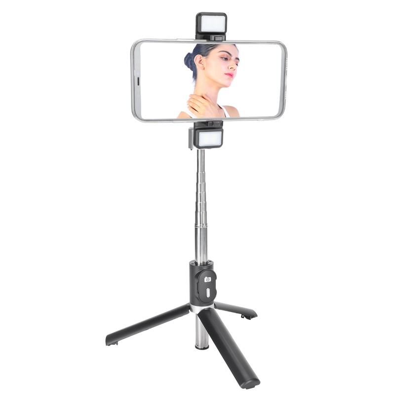 Tripod Selfie Stick with Light Mobile Phone Wireless Bluetooth Foldable