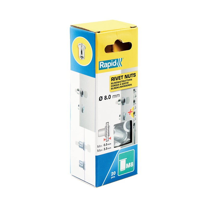 Rapid Rivet Nuts M8, 0.5-3.5 mm Clamping Range, 20 Pieces,