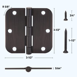 TICONN 18-Pack 3.5 Inch Door Hinges with Removable Pin, 3-1/2 x 3-1/2 Inch Iron Bifold Residential Doors Hardware (5/8" Radius Corner, Oil Rubbed Bronze, 18 Pack)